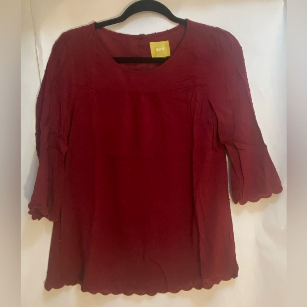 Maeve by Anthropologie Woman's Burgundy Blouse Top Size 4